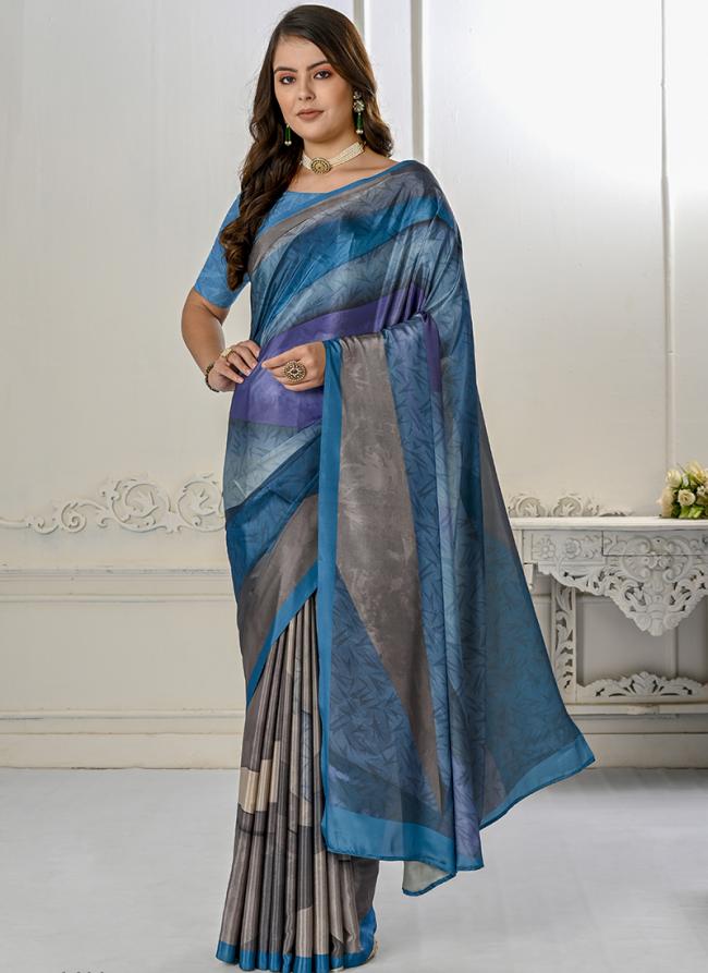 Crepe Soft Silk Blue Traditional Wear Printed Saree